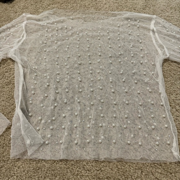 NEW Women’s Boutique Beaded Pearl Crop Long Sleeve Shirt - Picture 5 of 6
